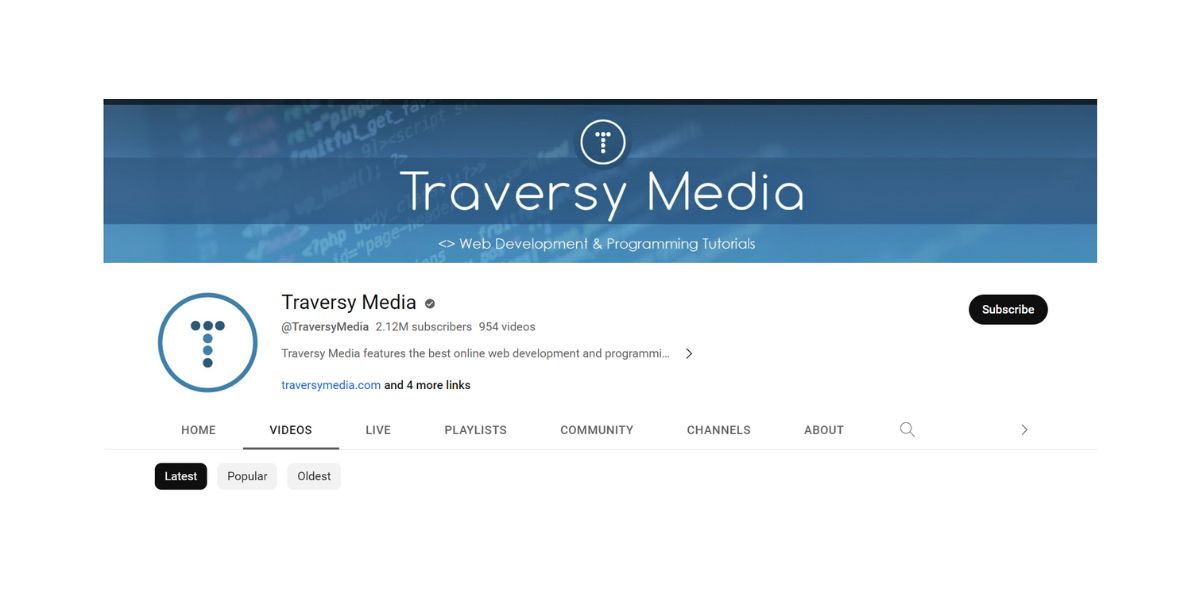 Traversy Media - one of the Best youtube channels to learn web development