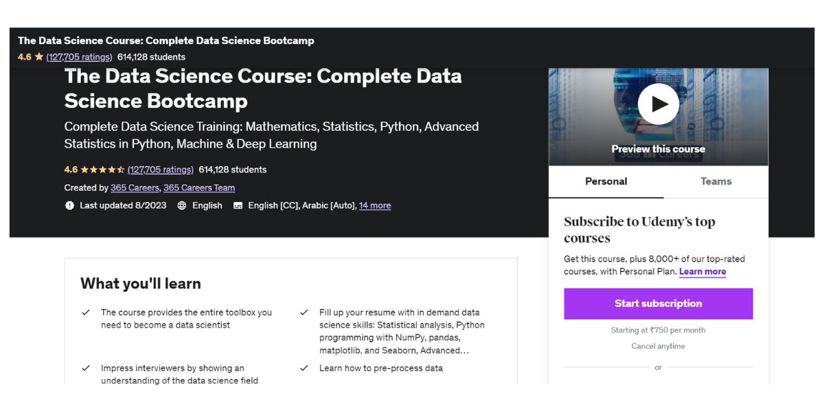 Udemy's Data Science online Course