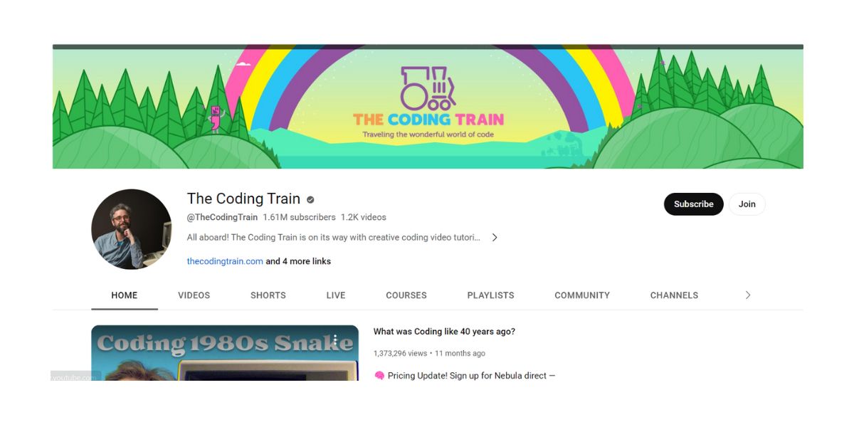 Coding train- best youtube channels to learn web development