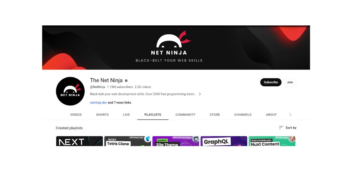 net ninja youtube channel - best youtube channels to learn web development
