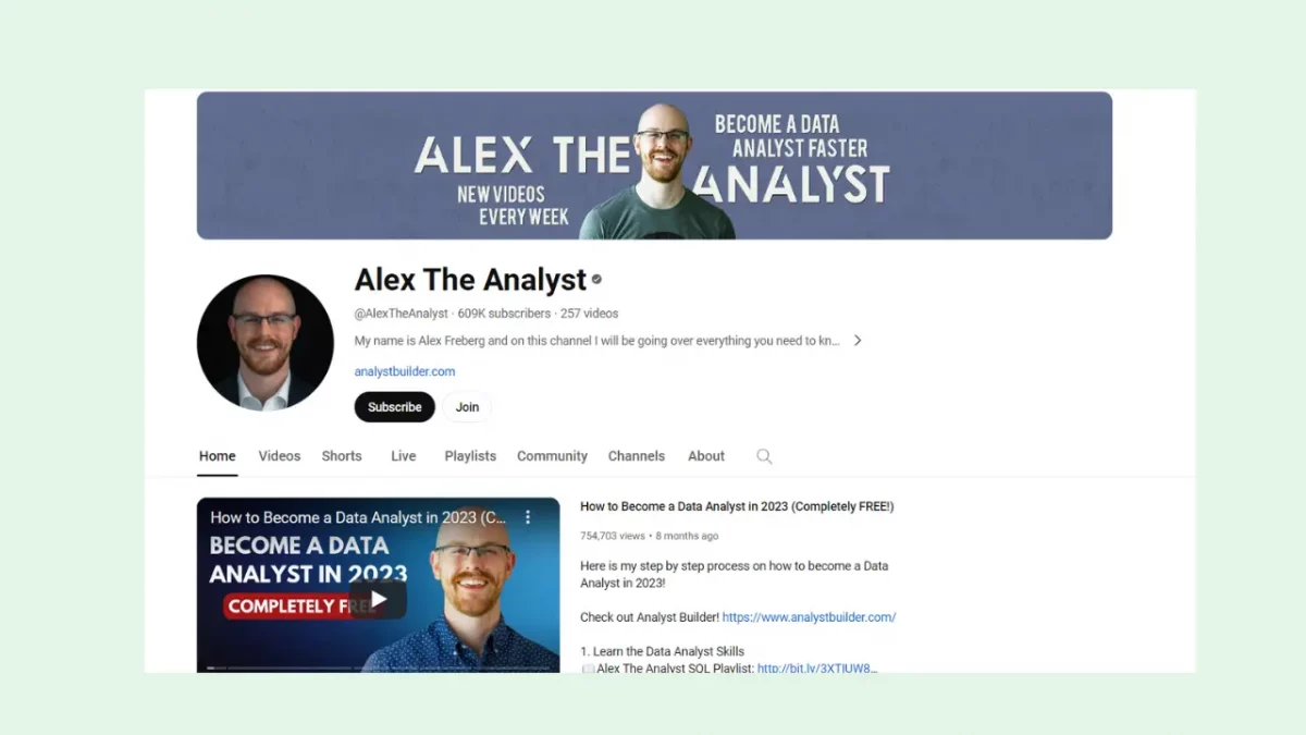 Alex The Analyst youtube channel