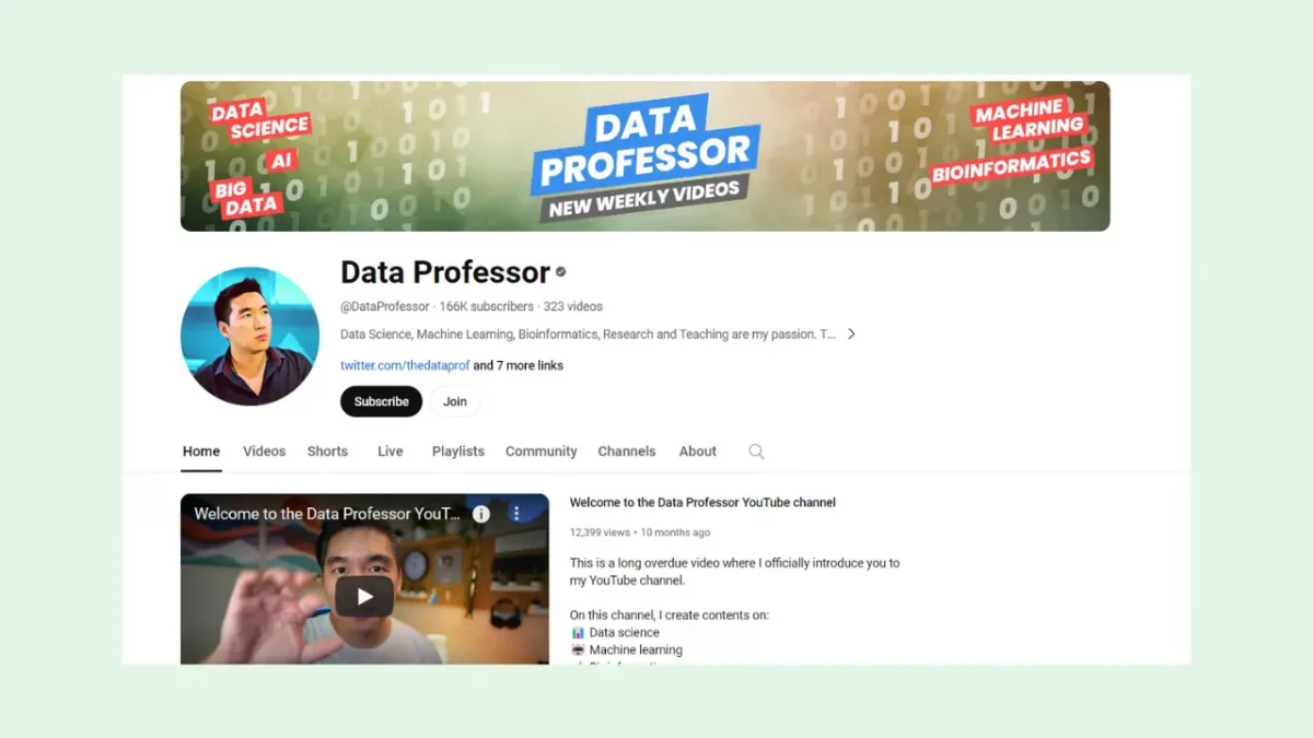 Data Professor youtube channel