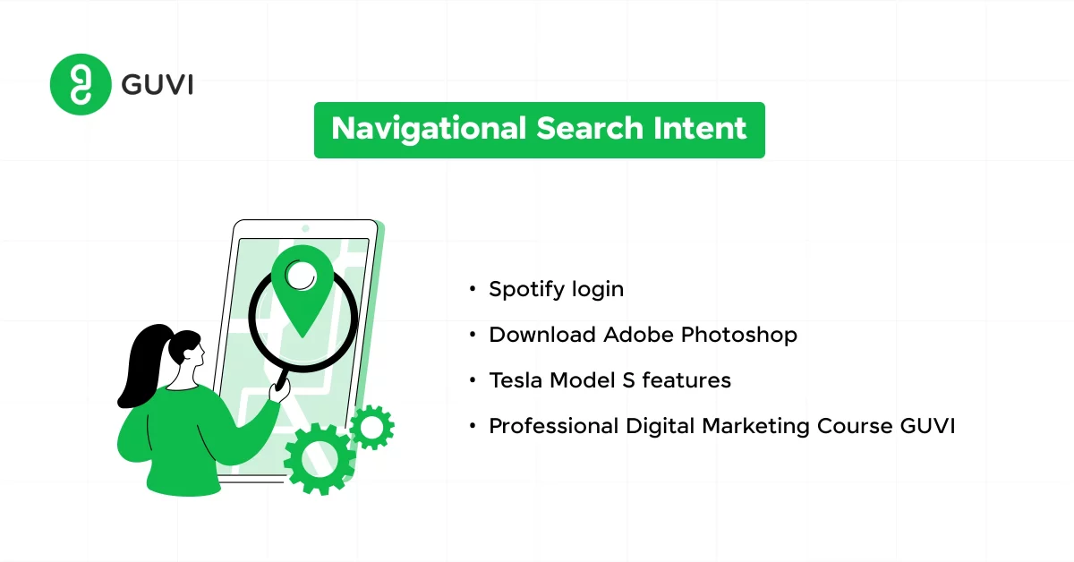 Navigational SEO search intent with example queries. 