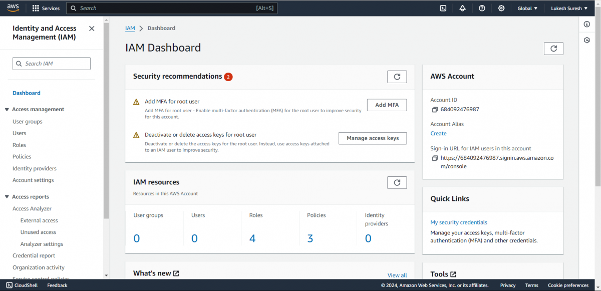 IAM dashboard