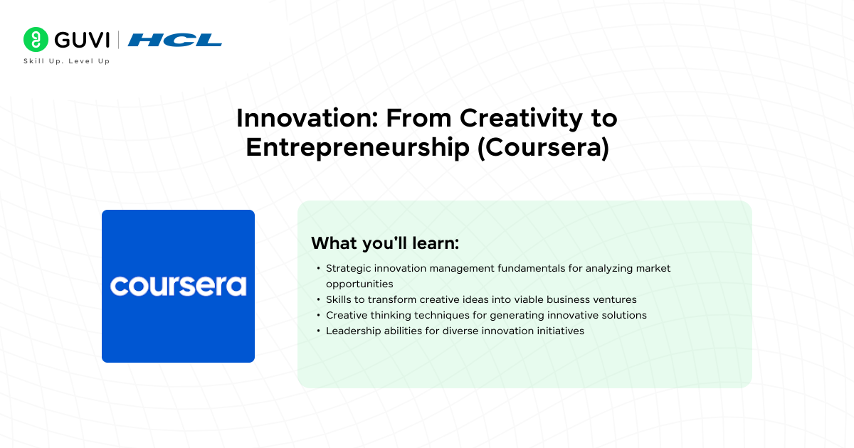 Innovation From Creativity to Entrepreneurship Coursera@2x