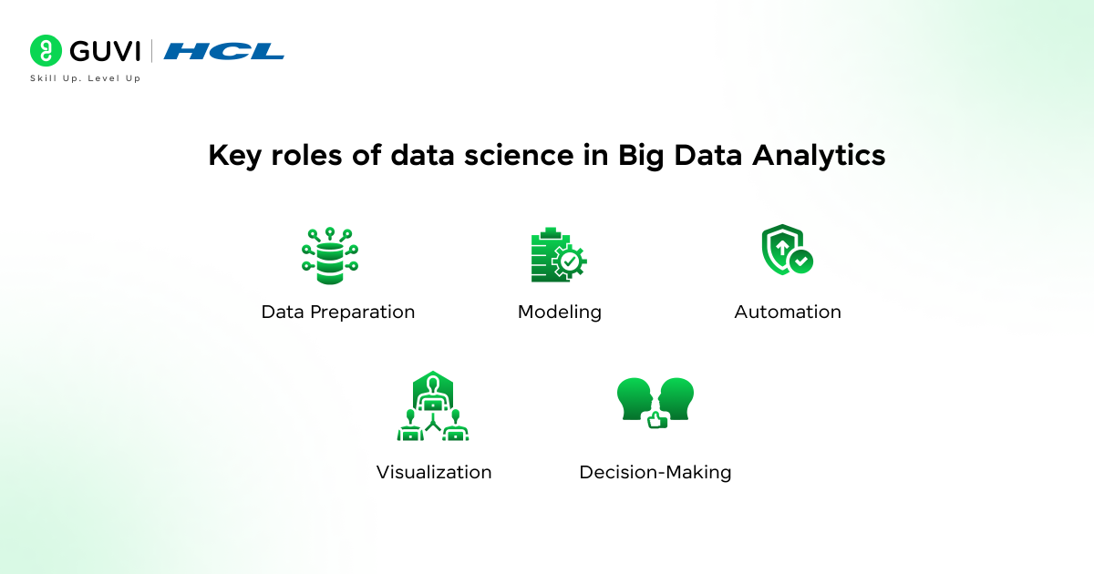 Infographic depicting the key roles of data science inBig data analytics