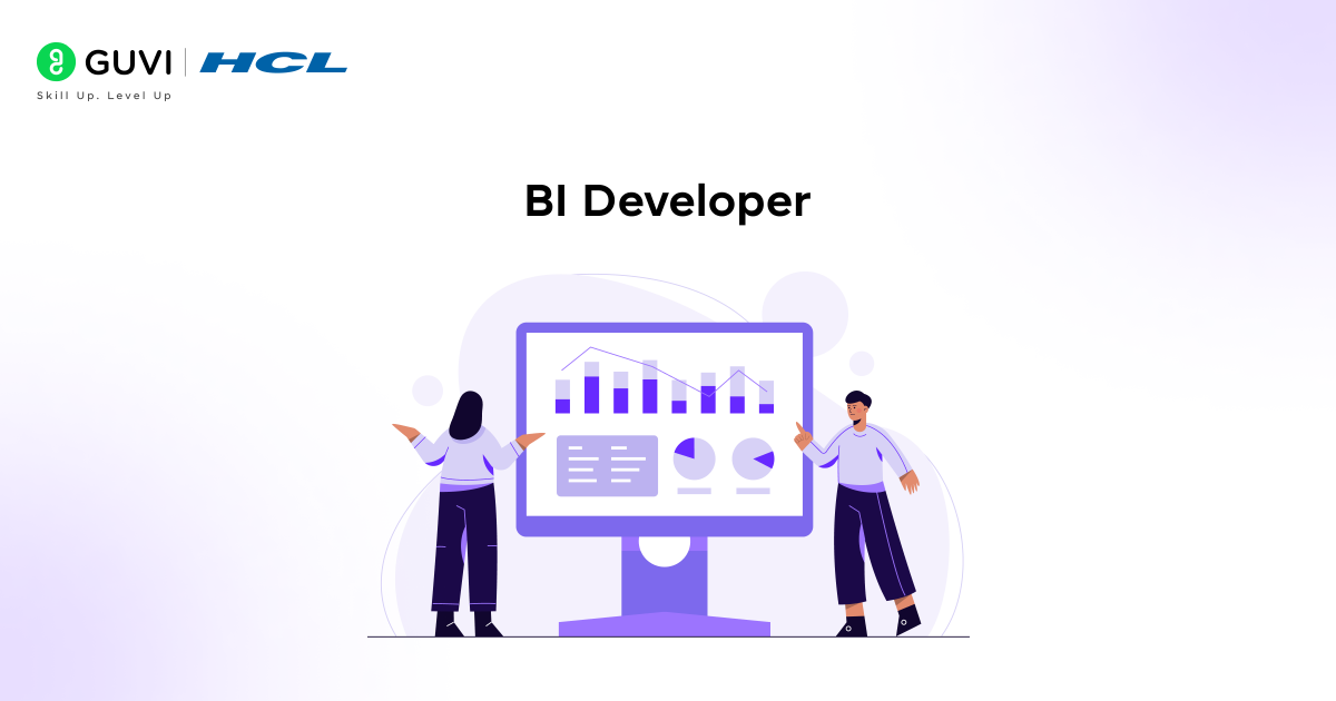 Infographic of a professional building a BI solution using dashboards.