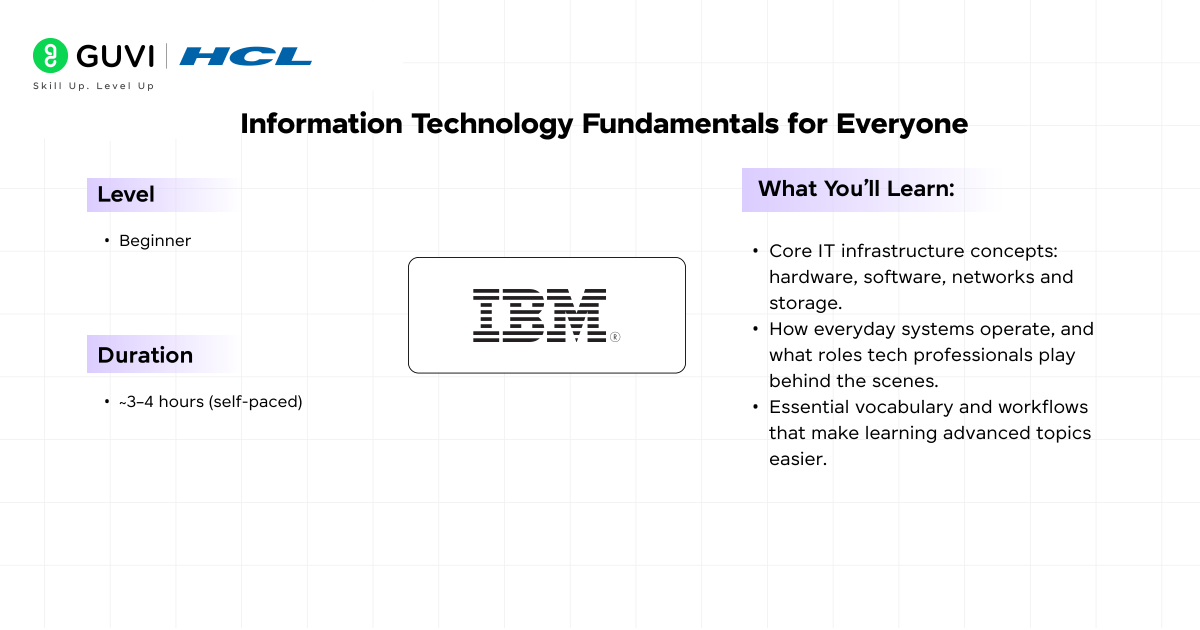 Top 10 Free Short Online Tech Courses with Certificates 7 Information Technology Fundamentals for Everyone – IBM SkillsBuild