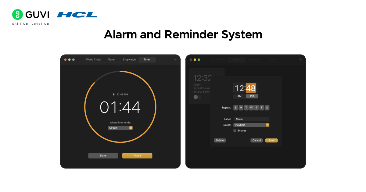 Infographic showing the Alarm and reminder system.