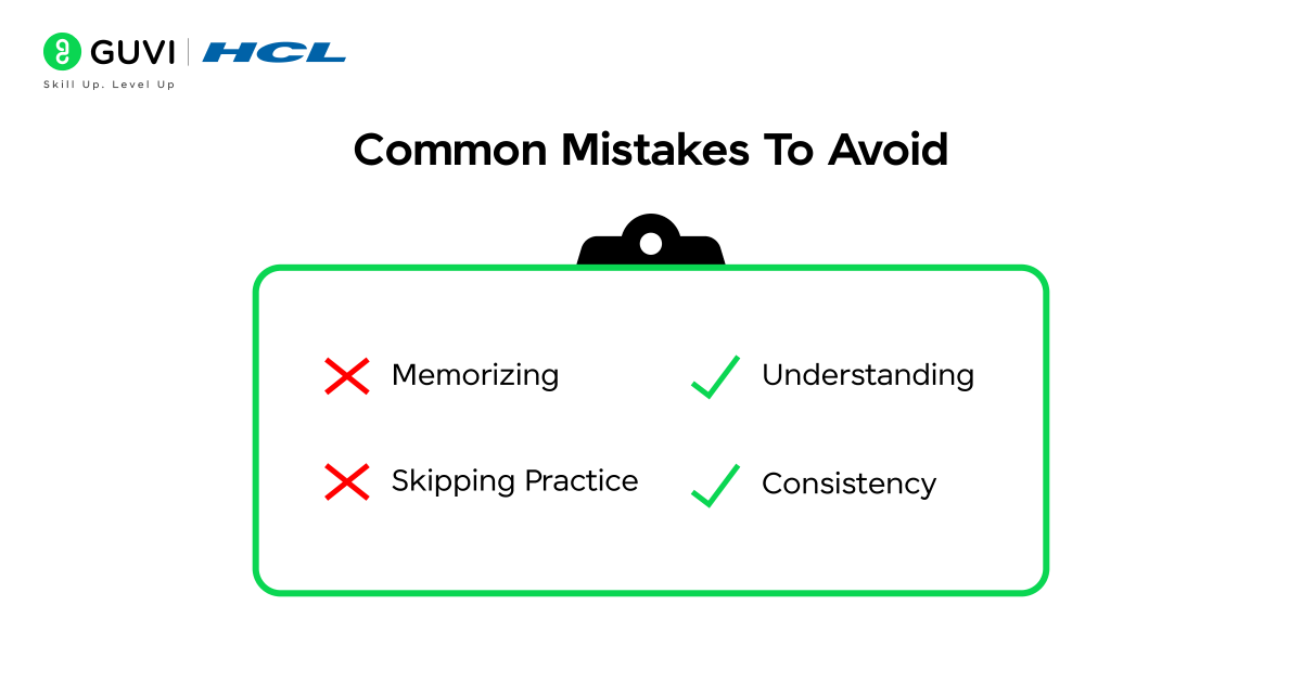 How to Prepare for Coding and Technical Interview Rounds? 8 Infographic showing the common mistakes to avoid in an interview.