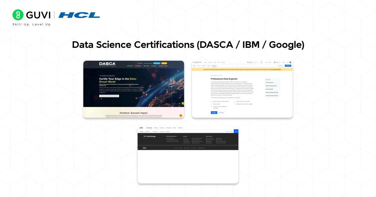 Screenshot of the Data Science Certifications ( DASCA / IBM / Google ).