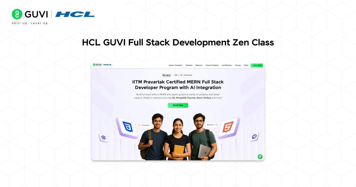 Screenshot of the HCL GUVI Full Stack Development Zen Class .