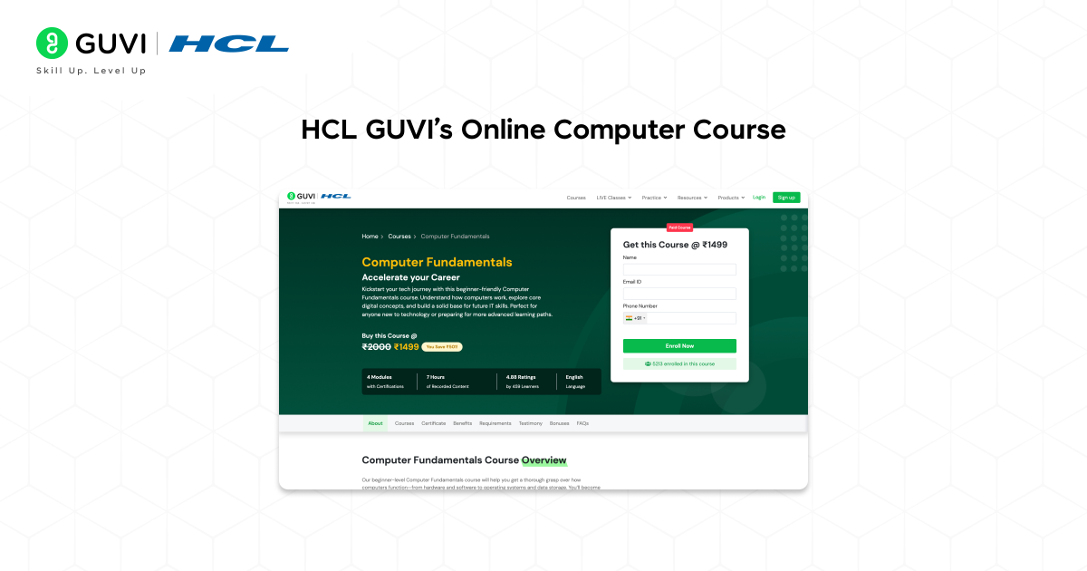 Infographic of the screenshot of the HCL GUVI's computer course.