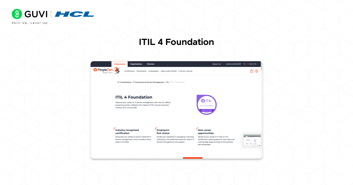 Screenshot of the ITIL 4 Foundation.