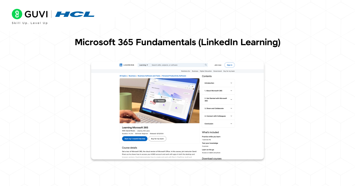 Infographic of the screenshot of the Microsoft 365 fundamentals from linkdin learning.