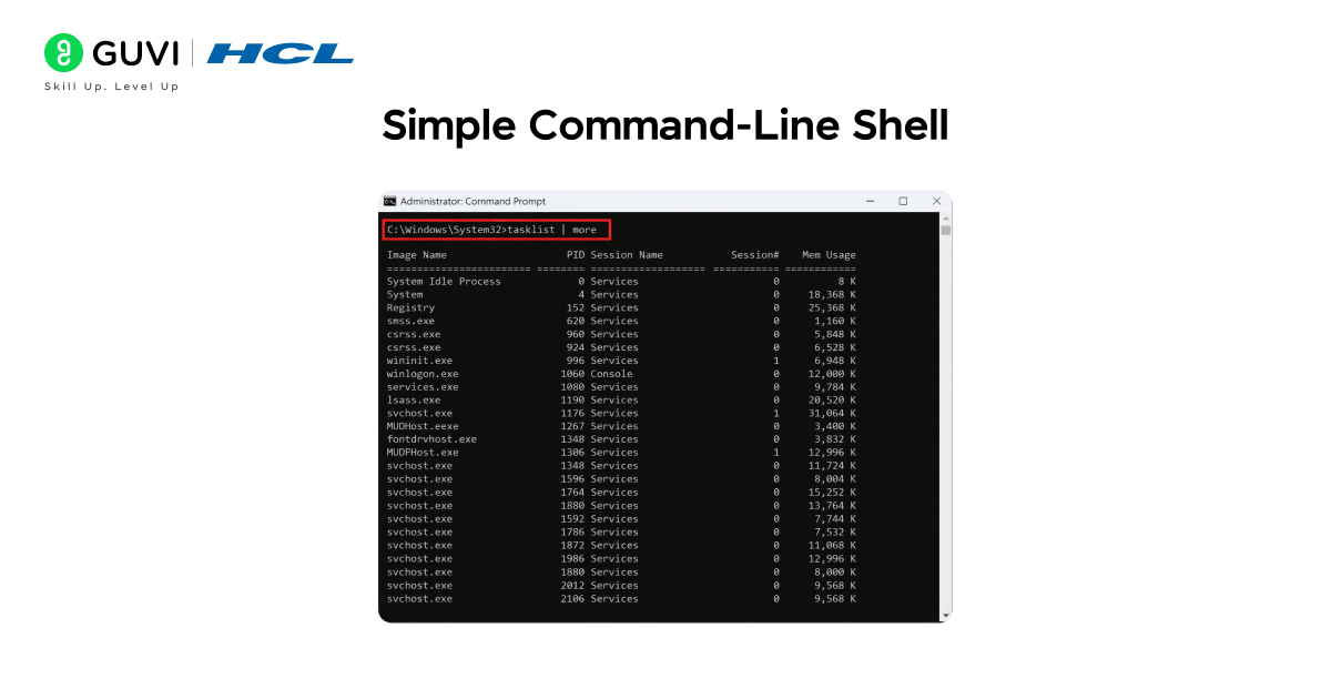 Infographic showing the Simple command-line shell project.