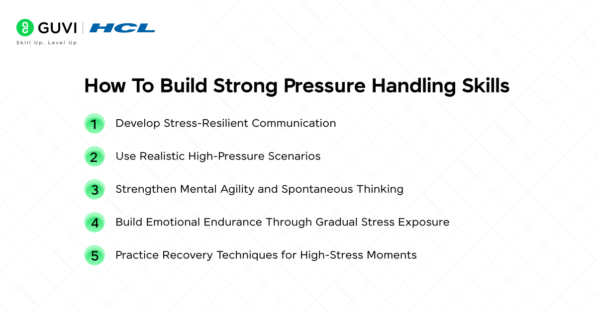 Infographic showing how to build string pressure handling skills.