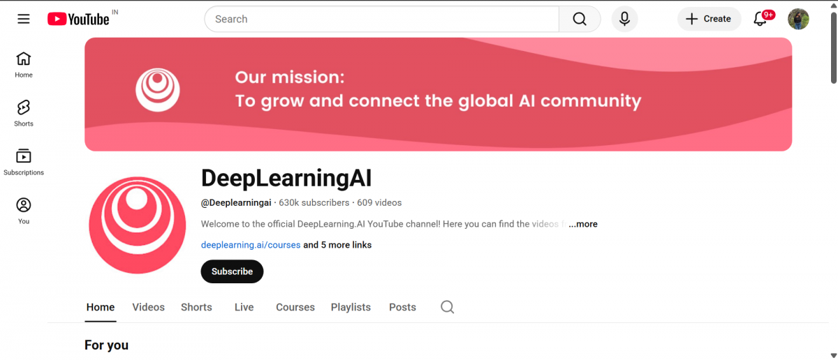 DeepLearningAI youtube channel