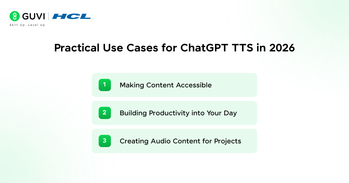 Practical use cases for ChatGPT TTS in 2026