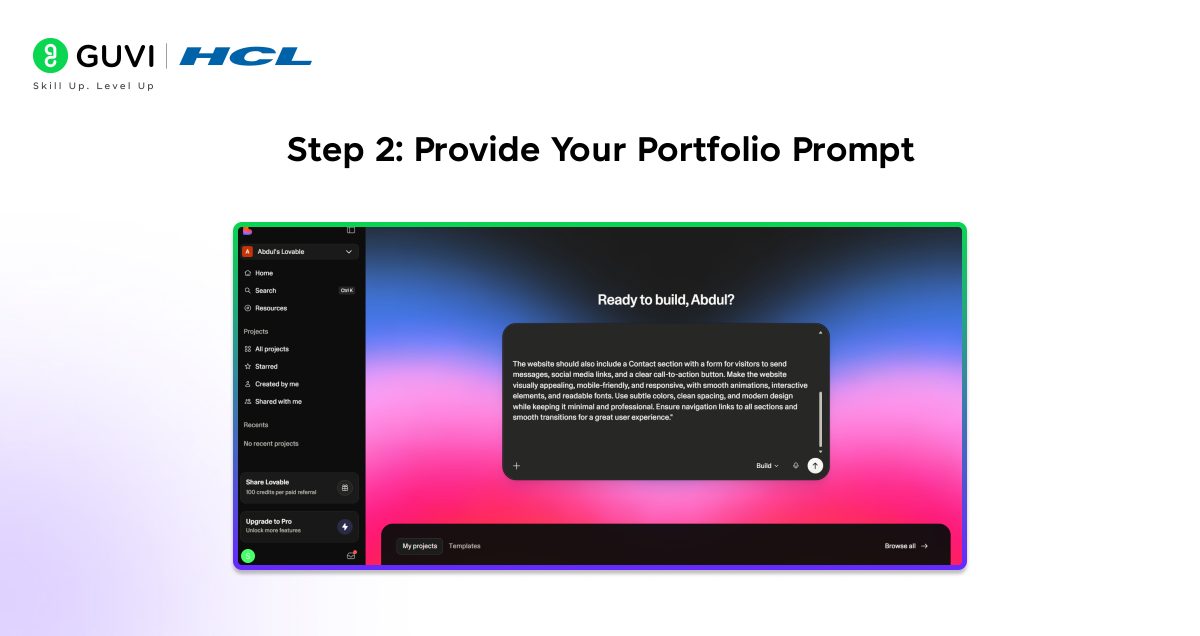 Step 2 Provide Your Portfolio Prompt