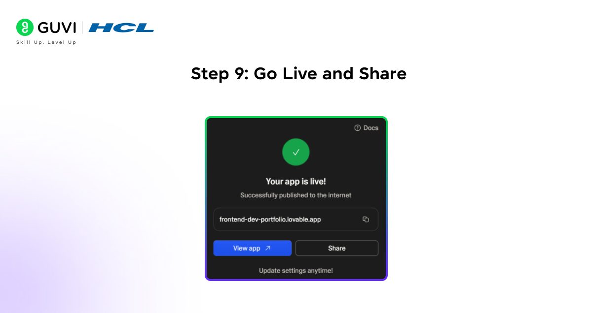 Step 9 Go Live and Share