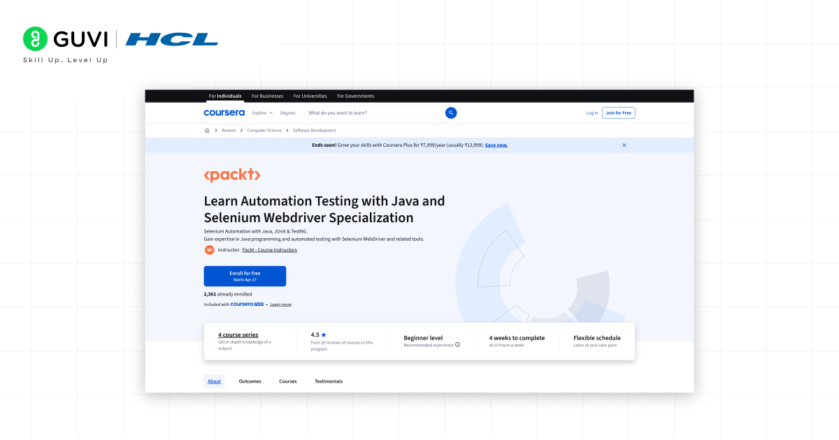 8 Best Online Automation Testing Courses in 2026 3 Automation Testing with Java and Selenium Webdriver Specialisation Coursera by Packt 1