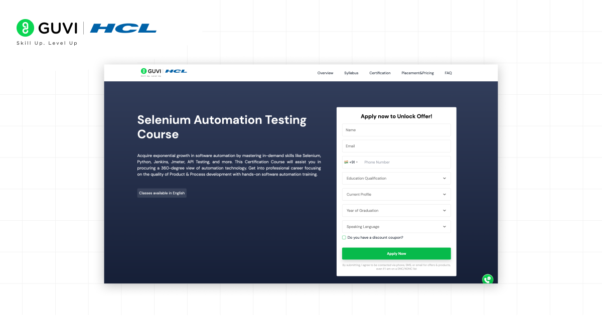 8 Best Online Automation Testing Courses in 2026 1 Selenium Automation Testing Course HCL GUVI