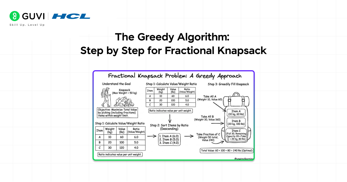 The Greedy Algorithm: Step by Step for Fractional Knapsack