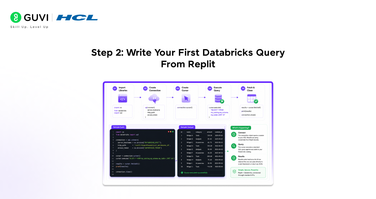 write your first databricks query from replit