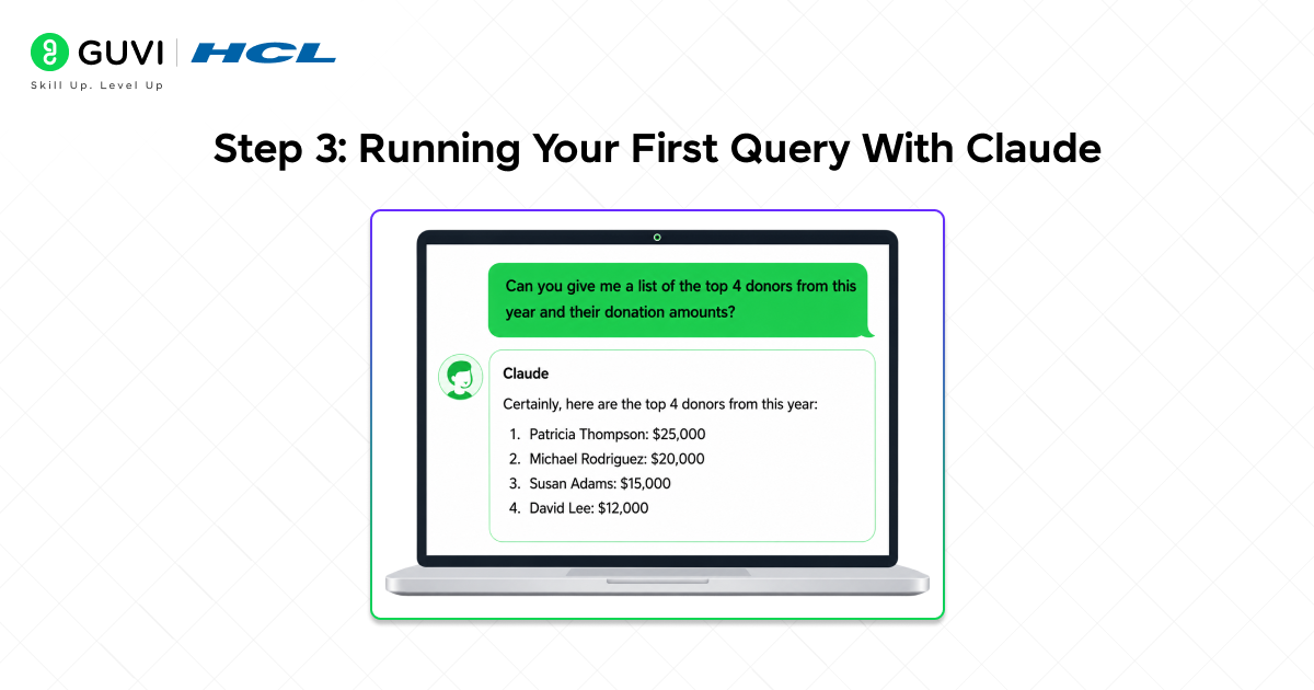 Using the Blackbaud Connector in Claude 2 Step 3: Running Your First Query With Claude