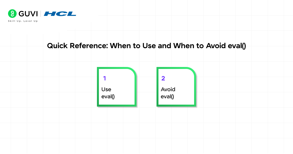 Quick Reference When to Use and When to Avoid eval